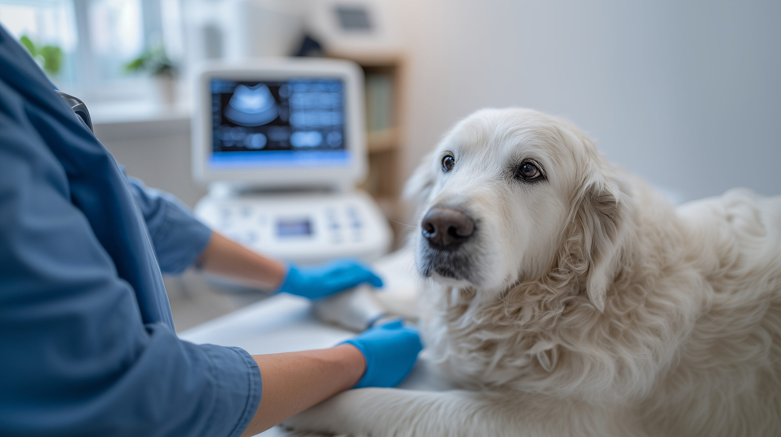 Veterinarian Performing Ultrasound Scan on a Dog dog receiving diagnostic test in Fort Lauderdale